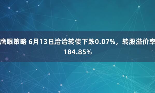 鹰眼策略 6月13日洽洽转债下跌0.07%，转股溢价率184.85%